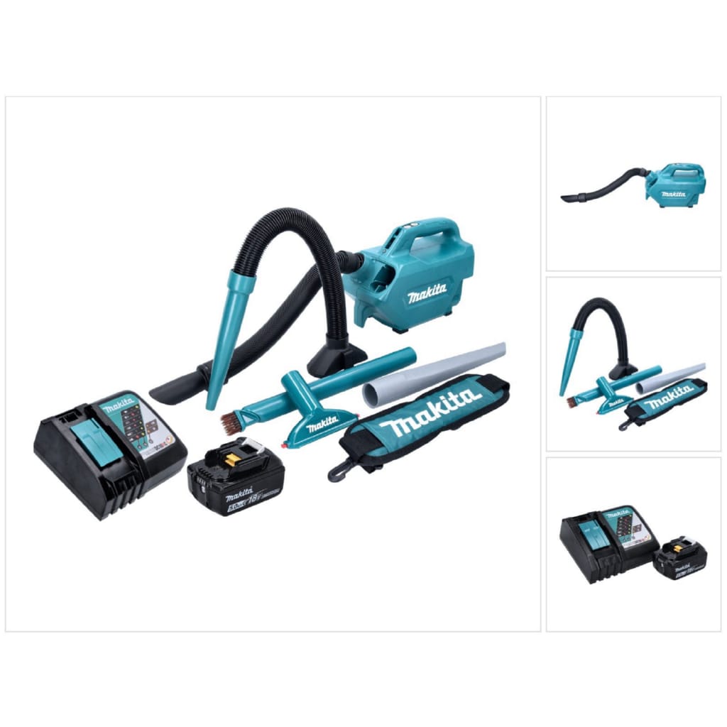 Makita Akku-Handstaubsauger DCL 184 RT1 Akku Staubsauger 18 V 54 mbar 0,5 l + 1x Akku 5,0 Ah + La
