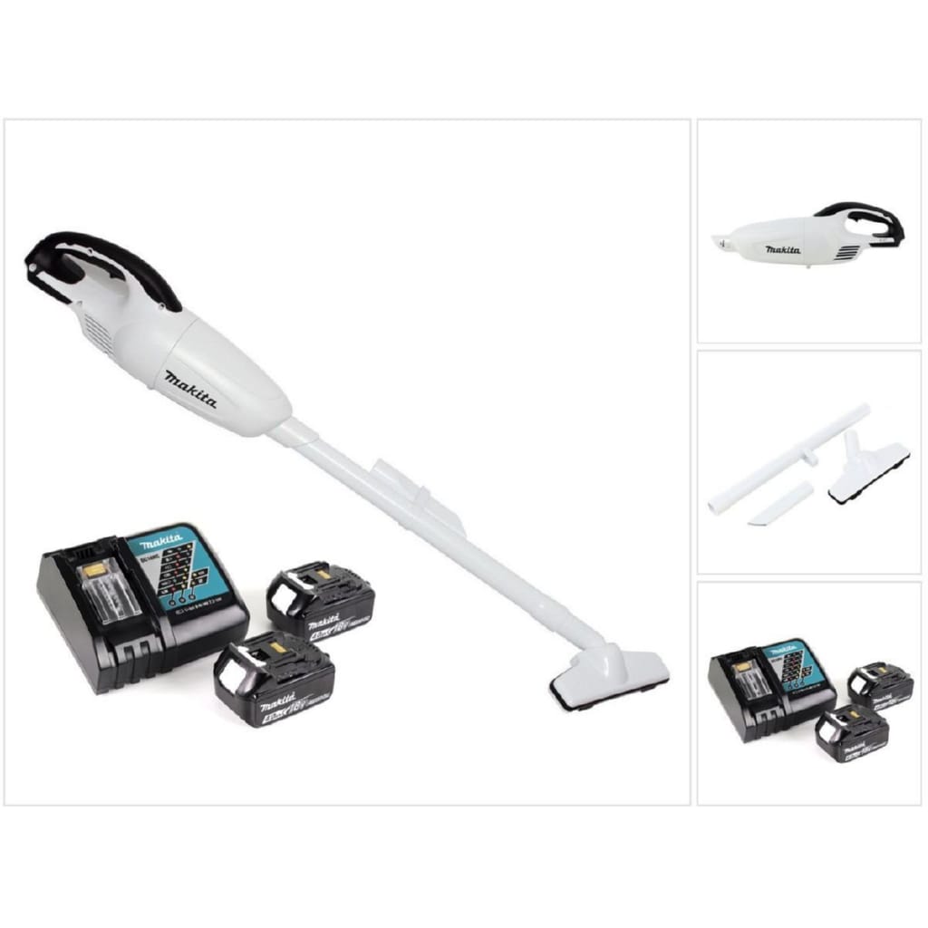Makita Akku-Handstaubsauger DCL 180 RM W Akku Staubsauger 18 V Weiß + 2x Akku 4,0 Ah + Ladegerät