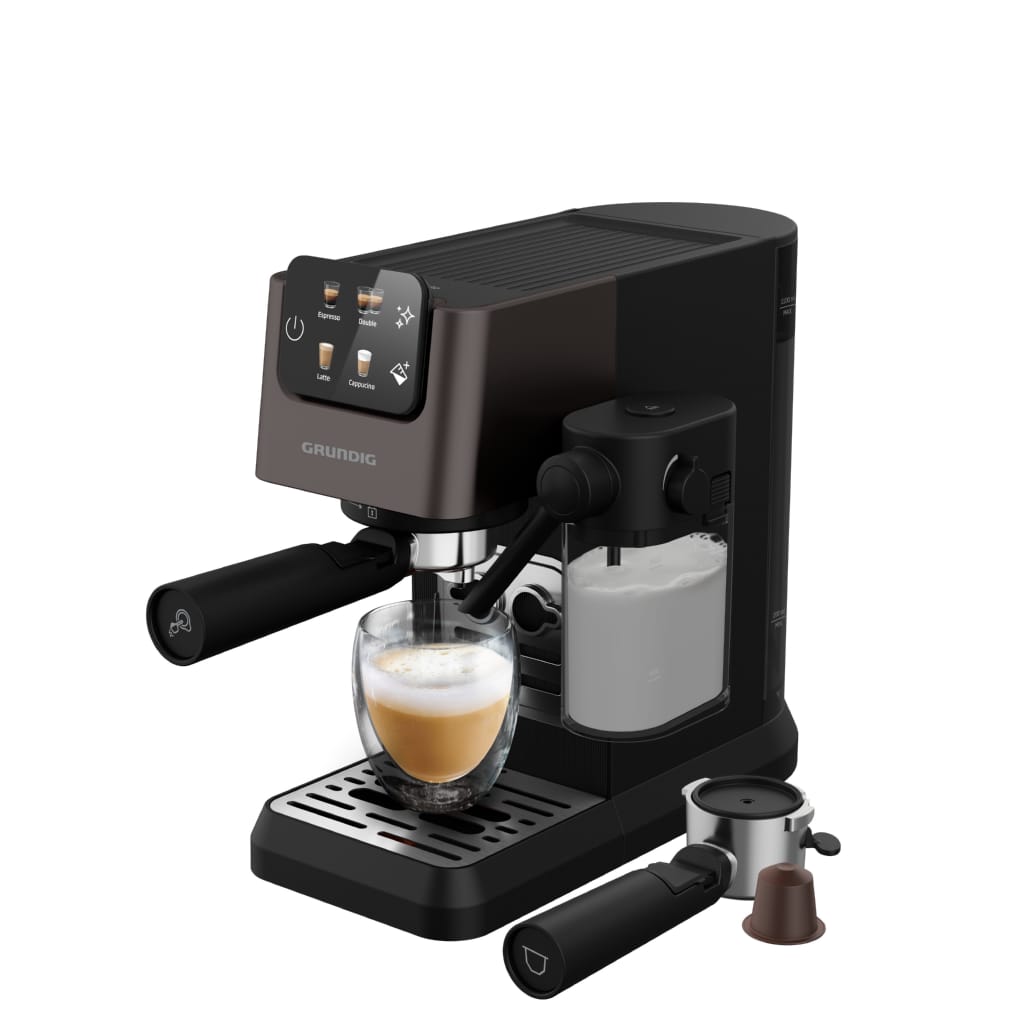 Grundig Siebträgermaschine KSM 6430, mit integriertem Milchbehälter, geeignet für Kaffeepads und Kapseln