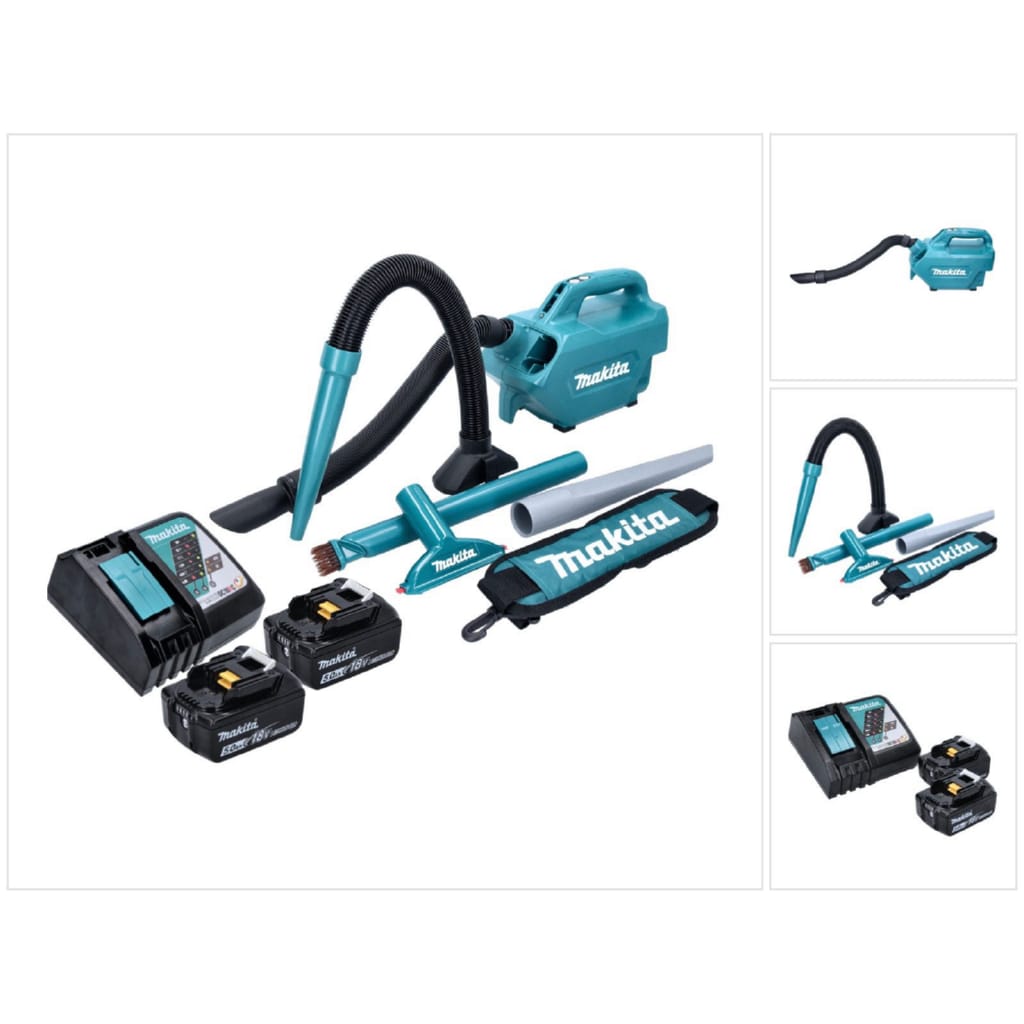 Makita Akku-Handstaubsauger DCL 184 RT Akku Staubsauger 18 V 54 mbar 0,5 l + 2x Akku 5,0 Ah + Lad