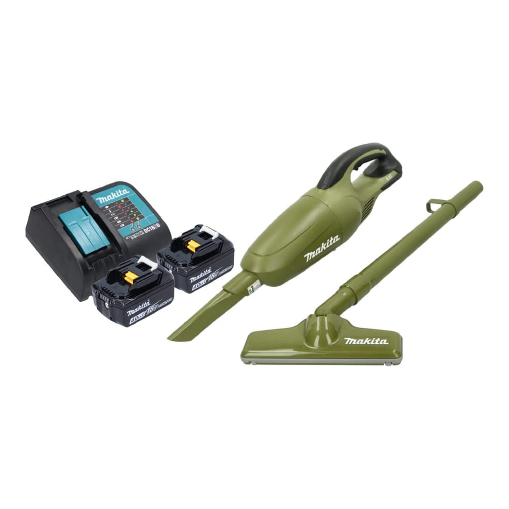 Makita Akku-Handstaubsauger DCL 180 SM2O 18 V 0,65 l Olive + 2x Akku 4,0 Ah + Ladegerät