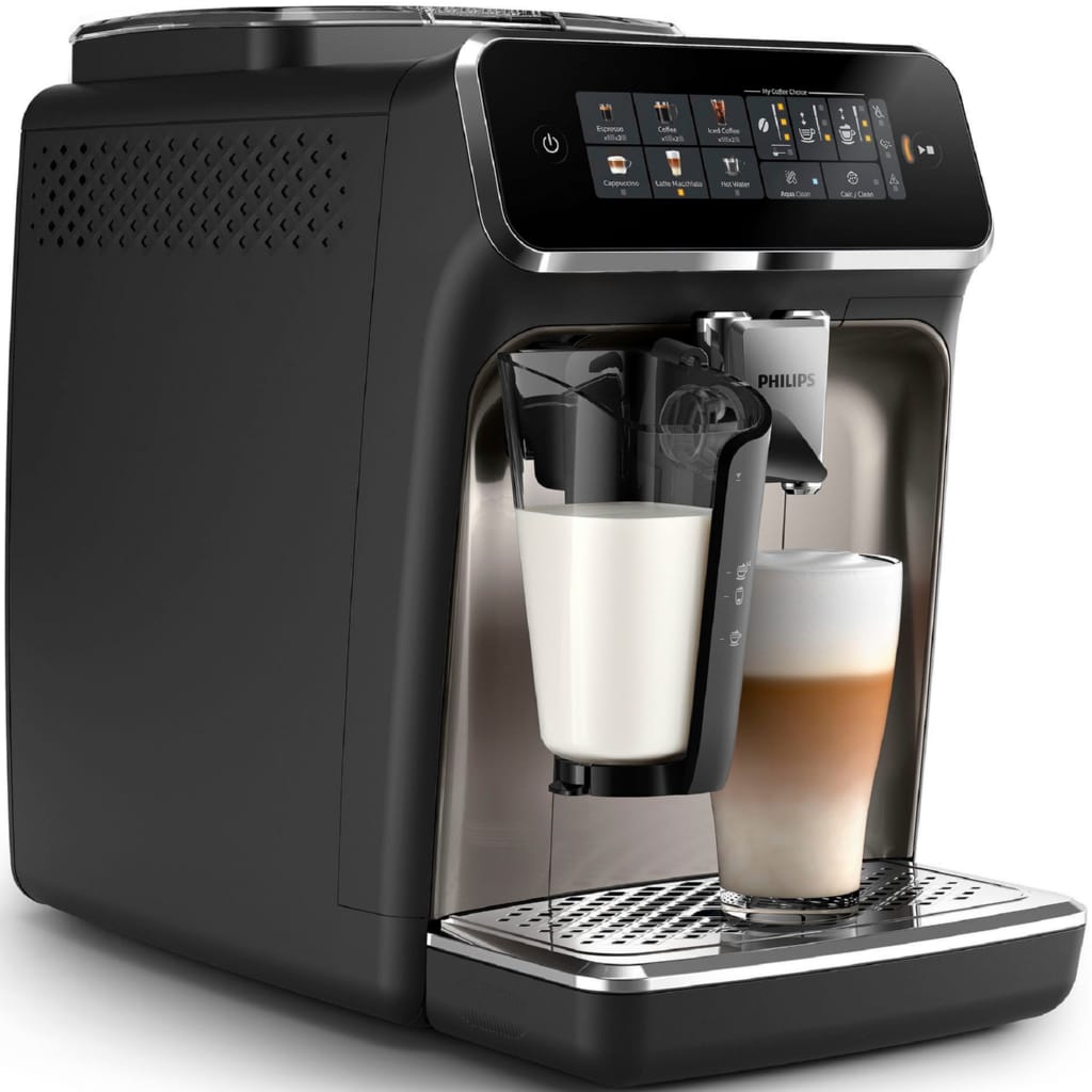 Philips Kaffeevollautomat EP3347/90 3300 Series, 6 Getränke (heiß oder eisgekühlt), LatteGo-Milchsystem, SilentBrew Technologie, Chrom-Schwarz