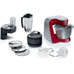 BOSCH Küchenmaschine Serie 4, MUM58R20, 7 Stufen, Edelstahlschüssel 3,9 L, 1000 W, 8,1 l Schüssel, 3D Rührwerk, Mixer, Durchlaufschnitzler, 3 Scheiben, Edelstahl-Rührer
