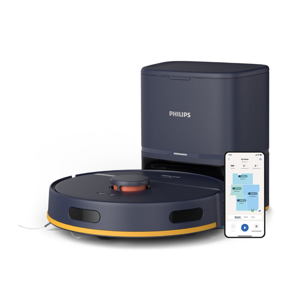 Philips Saugroboter mit Wischfunktion XU2100/15 2000 Series 2. Gen, mit 6.000pa Saugkraft, 33,12 W, mit Beutel, LDS-Radarnavigationssystem, HomeRun App, inkl. Entleerungsstation