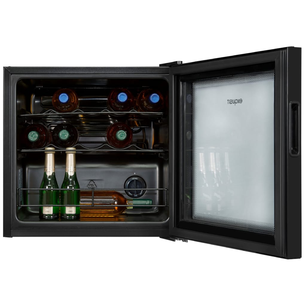 exquisit Weinkühlschrank WS1-12-GT-030G schwarzPV, für 14 Standardflaschen á 0,75l,Für Weinliebhaber - stilvoll & perfekt temperiert für 14 Flaschen