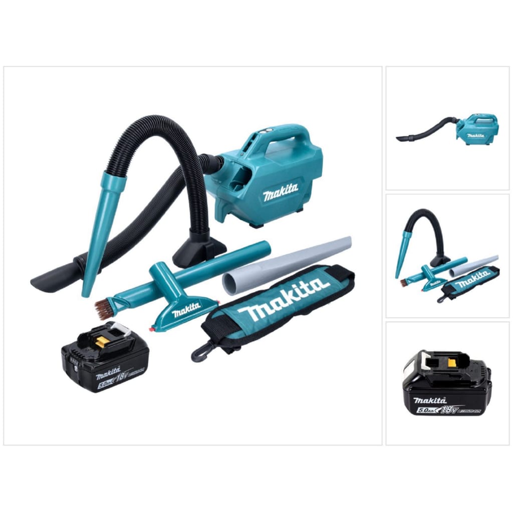 Makita Akku-Handstaubsauger DCL 184 T1 Akku Staubsauger 18 V 54 mbar 0,5 l + 1x Akku 5,0 Ah - ohn