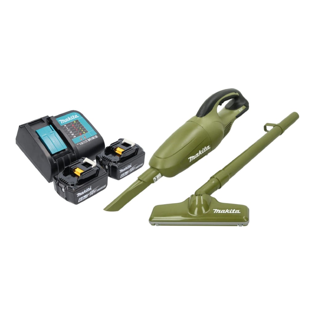 Makita Akku-Handstaubsauger DCL 180 SG2O 18 V 0,65 l Olive + 2x Akku 6,0 Ah + Ladegerät